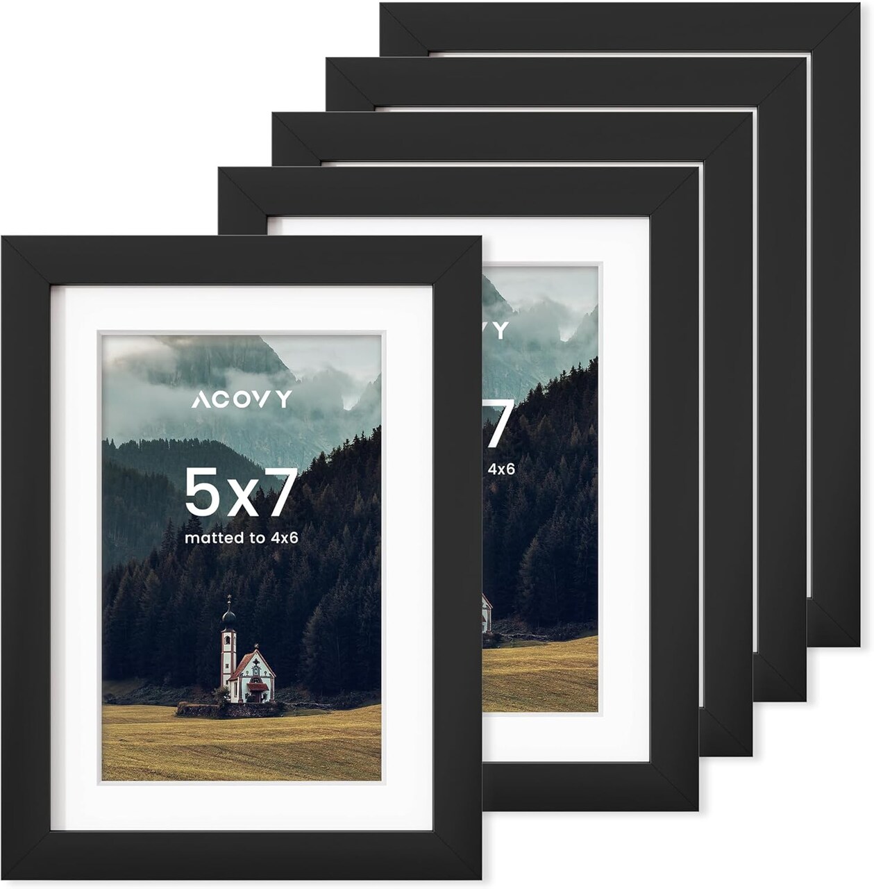 5x7 Picture Frames Set of 5, Picture Frame with HD Plexiglass for Wall or Tabletop Display (Black)
